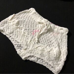 Sugar Thrillz White Crochet Lace-Up Shorts